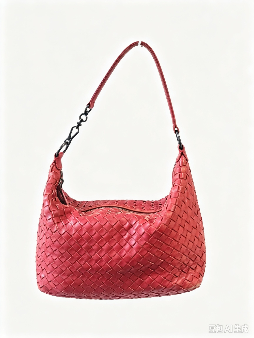 Bottega Veneta Bright Red Intrecciato Woven Leather Hobo Shoulder Bag